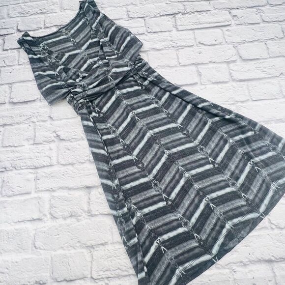 Athleta Adriana Faux Wrap Tank Dress Small Blue Grey Tie Dye Stretch Knee Length - Picture 1 of 9